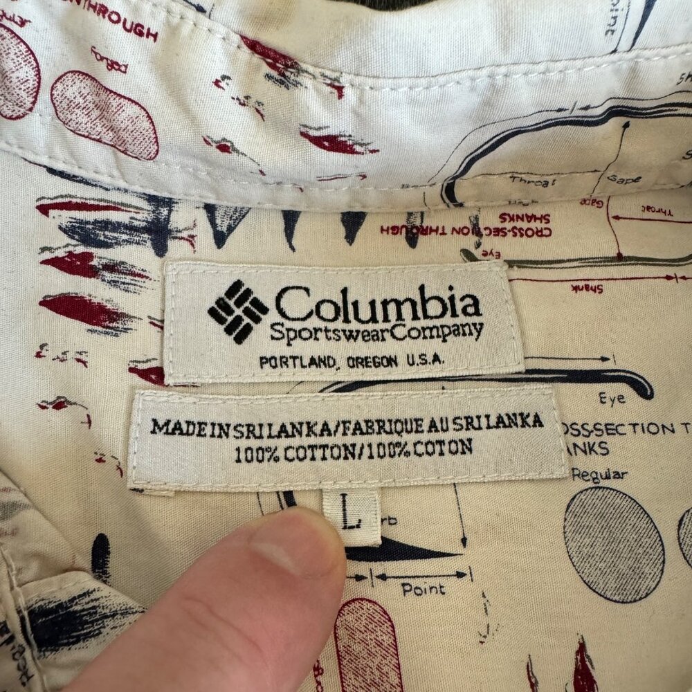 Columbia 100% Cotton Men's Button-Up SS Shirt Fly Fish Tackle Print, Size L - Picture 5 of 7